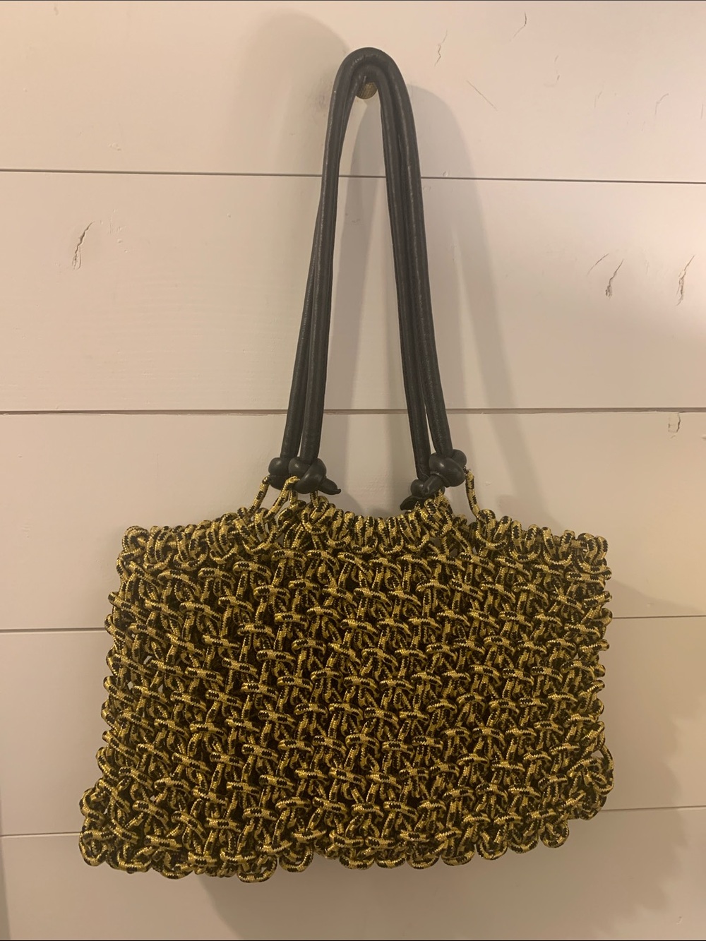 Clare V Gold and Black Woven Sandy Tote with Black Handles